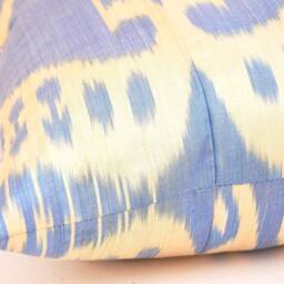 Blue Ikat Pillow Cover, Silk Cotton Cushion - 20x20 In - thumbnail 3