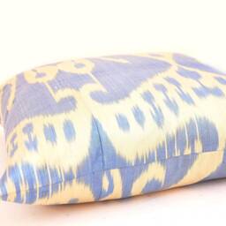 Blue Ikat Pillow Cover, Silk Cotton Cushion - 20x20 In - thumbnail 2