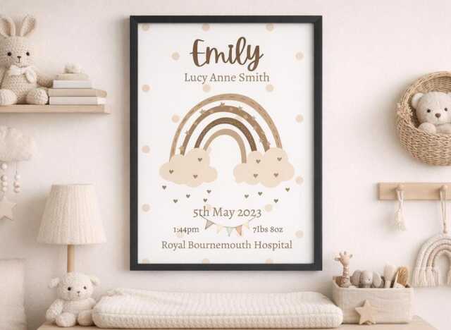 Personalised Baby Birth Stats Print New Gift Custom Name Nursery Wall Art - image 1