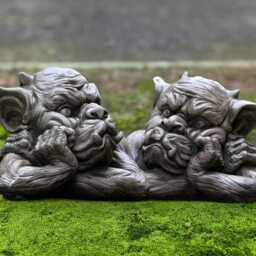 Concrete Demon Pair Sculpture Gothic Gargoyle Statue Cement Garden Monster Set Figurine Outdoor Stone Ornament Lover Gift - thumbnail 3