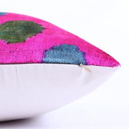 Ikat Velvet Pillow Cover, Handmade Cushion, Decorative Throw Pillow, Boho Cushion Turkish Home Decor - thumbnail 3