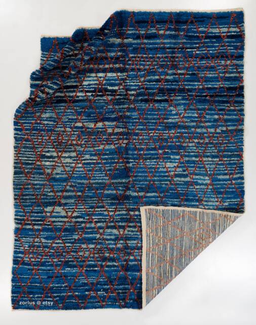 Hand Knotted Beni Ourain Rug Blue Berber Moroccan Design - image 1
