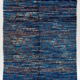 Hand Knotted Beni Ourain Rug Blue Berber Moroccan Design - thumbnail 2