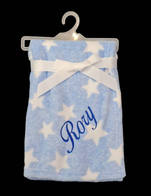 Personalised Embroidered Star Baby Plush Blankets 90cm 3 Colors Super Soft - image 1
