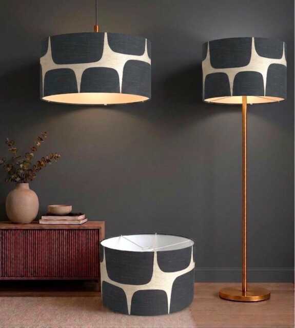 New High Quality Handmade Lahko Black Pebble Fabric Abstract Geometric Pattern Drum Shape Lamp Shade Pendant Light - image 1