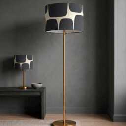 New High Quality Handmade Lahko Black Pebble Fabric Abstract Geometric Pattern Drum Shape Lamp Shade Pendant Light - thumbnail 2