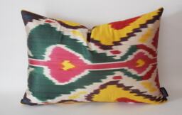 Silk Ikat Pillow Cover Colorful Uzbek Throw Pillow, 16x22 Inch - thumbnail 1