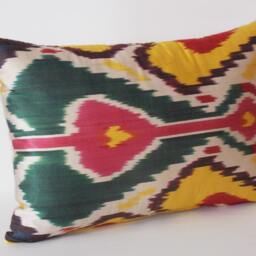 Silk Ikat Pillow Cover Colorful Uzbek Throw Pillow, 16x22 Inch - thumbnail 2