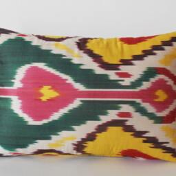 Silk Ikat Pillow Cover Colorful Uzbek Throw Pillow, 16x22 Inch - thumbnail 3