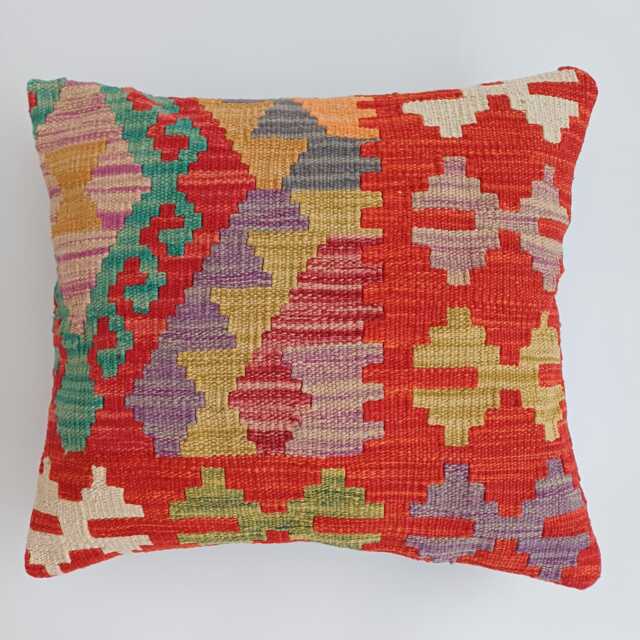 Afghan Handmade Cushion Cover, Decorative Throw Pillow, Kilim Rug Cover 16''x16''/44x39 cm - image 1