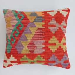 Afghan Handmade Cushion Cover, Decorative Throw Pillow, Kilim Rug Cover 16''x16''/44x39 cm - thumbnail 1