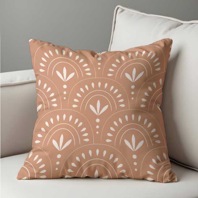 Boho Terracotta Cushion Cover, Neutral Rainbow & Leaf Pattern Pillow Case, Modern Minimalist Throw Cozy Earthy Home Decor - image 1
