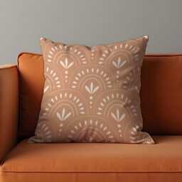 Boho Terracotta Cushion Cover, Neutral Rainbow & Leaf Pattern Pillow Case, Modern Minimalist Throw Cozy Earthy Home Decor - thumbnail 2