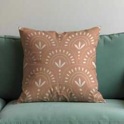 Boho Terracotta Cushion Cover, Neutral Rainbow & Leaf Pattern Pillow Case, Modern Minimalist Throw Cozy Earthy Home Decor - thumbnail 4