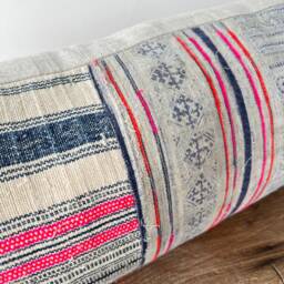 Vintage Hmong Textile Lumbar Pillow Cover Rustic Boho Decor - 12x36 - thumbnail 3