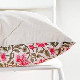 Block Print Pillow Cover Floral Batik, Natural Dyed Textile - 20x20 - thumbnail 3