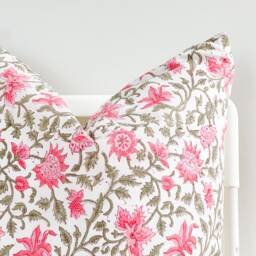 Block Print Pillow Cover Floral Batik, Natural Dyed Textile - 20x20 - thumbnail 2