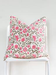 Block Print Pillow Cover Floral Batik, Natural Dyed Textile - 20x20 - thumbnail 1