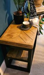 Reclaimed Wood Coffee Table, Sofa Side End Varnished Timber - thumbnail 1