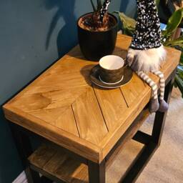 Reclaimed Wood Coffee Table, Sofa Side End Varnished Timber - thumbnail 2
