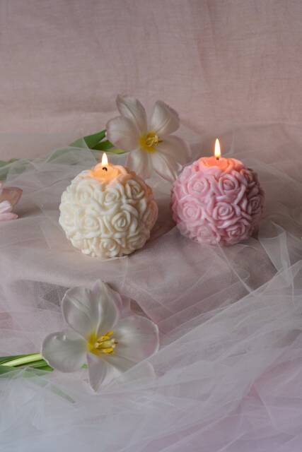 Rose Sphere Candle - Handmade Soy Wax Flower Floral Home Decor Valentine's Day Gift Mother's - image 1