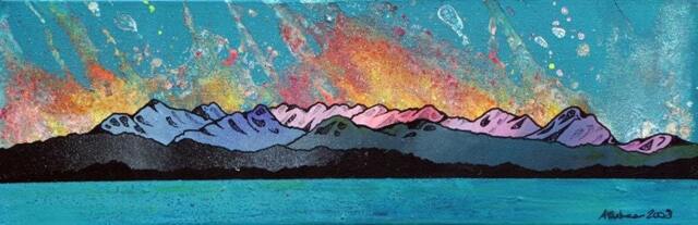 Pink Cuillin Sunset, Isle Of Skye, Scottish Hebrides - Art Print Of Painting Made in Scotland