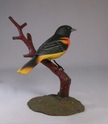 Baltimore Oriole On Branch Wooden Carved Bird - thumbnail 2