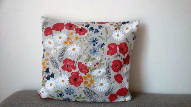 Pillow Cover Linen Natural Red Poppy Summer Meadow Flowers Herbs Botanical Decorative Pillow For Throw Pillows Floor Cushions Accent Pillows - image 1