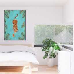 Swimming Tiger Art Print Tropical Jungle Painting, Safari Poster, Kids Room Decor - thumbnail 2