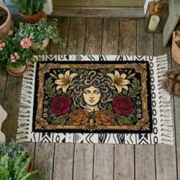 Gothic Medusa Floral Doormat - Mythology Entrance Mat Natural Coir Home Decor - thumbnail 1