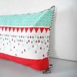 Cushion Cover 50 X 30 cm, Graphic Printed Fabric, Red Green & Purple, Back Herringbone Fabric Brown, Scandinavian, Trendy - thumbnail 3