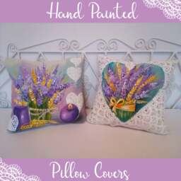 Handpainted Lavender Pillow Cover Purple Floral Decor - thumbnail 1