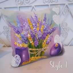 Handpainted Lavender Pillow Cover Purple Floral Decor - thumbnail 3