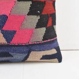 Vintage Turkish Kilim Pillow Cover Handwoven Wool Cushion, 16x16 - thumbnail 3
