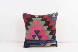 Vintage Turkish Kilim Pillow Cover Handwoven Wool Cushion, 16x16 - thumbnail 1
