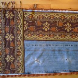 Floor Or Table Rug - Handwoven Ikat Fabric Mixed With Recycled Denim Genuine Ikat - thumbnail 2