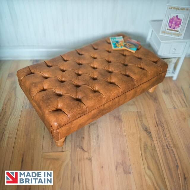 Handmade Faux Leather Chesterfield Footstool - Multifunctional Ottoman/Coffee Table/Footrest Easy Clean Surface - image 1
