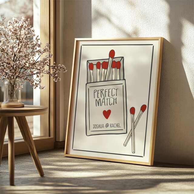 Personalised Matchbox Print - Bedroom Poster Wall Art Couples Anniversary Gift - image 1