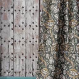 Morris & Co Wandle Door Curtain Charcoal Mustard - thumbnail 3