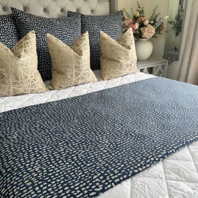 Elegant Navy Gold Bed Runner/Luxury Throw Blanket Comforter Bedspread Scarf For King & Super Size Bedding, Estrada Ink - image 1