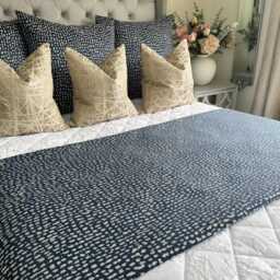 Elegant Navy Gold Bed Runner/Luxury Throw Blanket Comforter Bedspread Scarf For King & Super Size Bedding, Estrada Ink - thumbnail 1