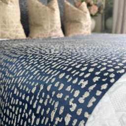 Elegant Navy Gold Bed Runner/Luxury Throw Blanket Comforter Bedspread Scarf For King & Super Size Bedding, Estrada Ink - thumbnail 2