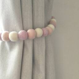 Felt Ball Curtain Tie Back Baby Pink, Lilac, & White - thumbnail 3