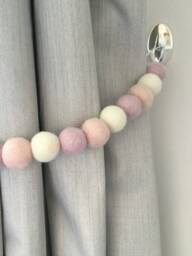 Felt Ball Curtain Tie Back Baby Pink, Lilac, & White