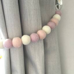 Felt Ball Curtain Tie Back Baby Pink, Lilac, & White - thumbnail 2