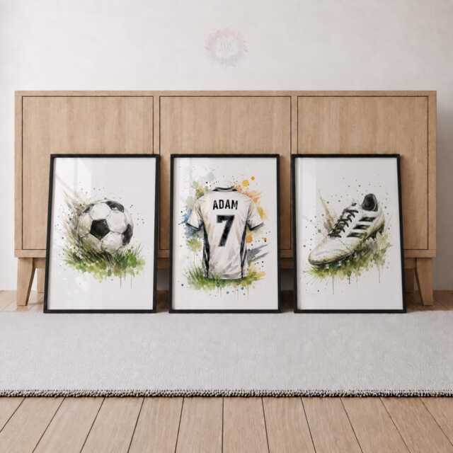 Custom Football Shirt Prints - Personalised Kids Bedroom Posters, Boys Soccer Wall Art Set - image 1