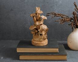 Hand Carved Wood Mushroom Sculpture Rustic Floral Decor 6.8 - thumbnail 1