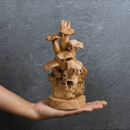 Hand Carved Wood Mushroom Sculpture Rustic Floral Decor 6.8 - thumbnail 4