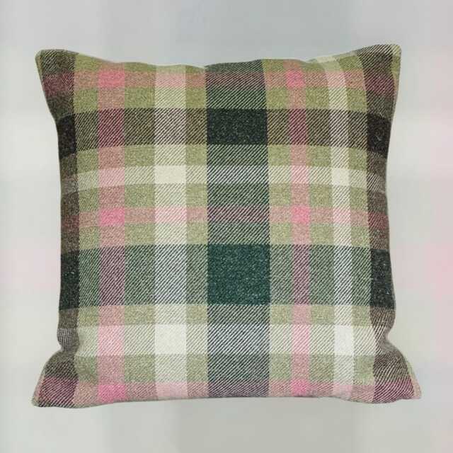 Jade Pink Grey Check Wool Country Balmoral Cushion Cover 16 - image 1
