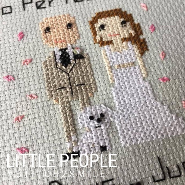 Personalised 2nd Anniversary Cotton Gift Portrait Wall Art - Family Pet Cross Stitch Pixel People - image 1